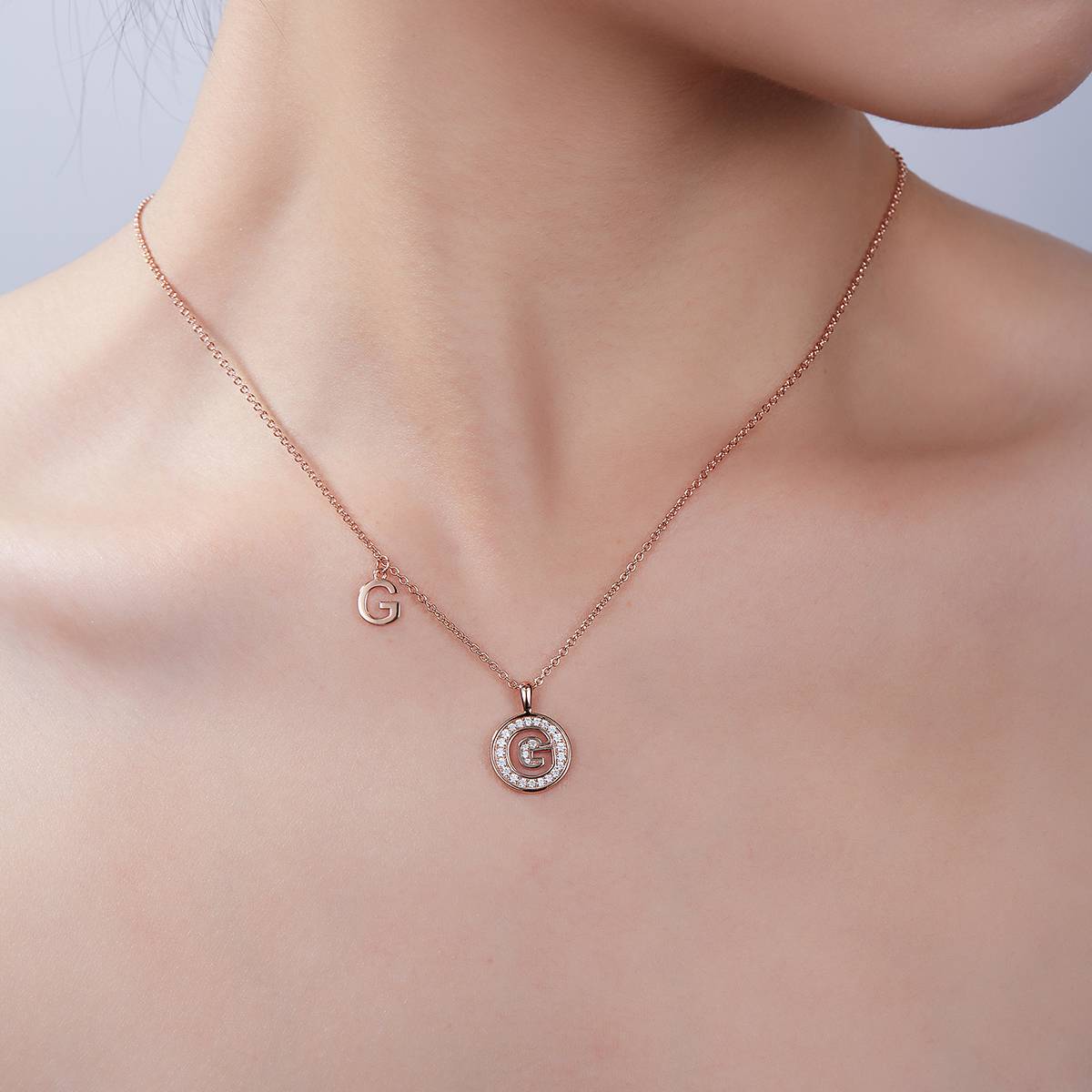 G pendant S925 silver plated rose gold Moissanite light luxury letter necklace